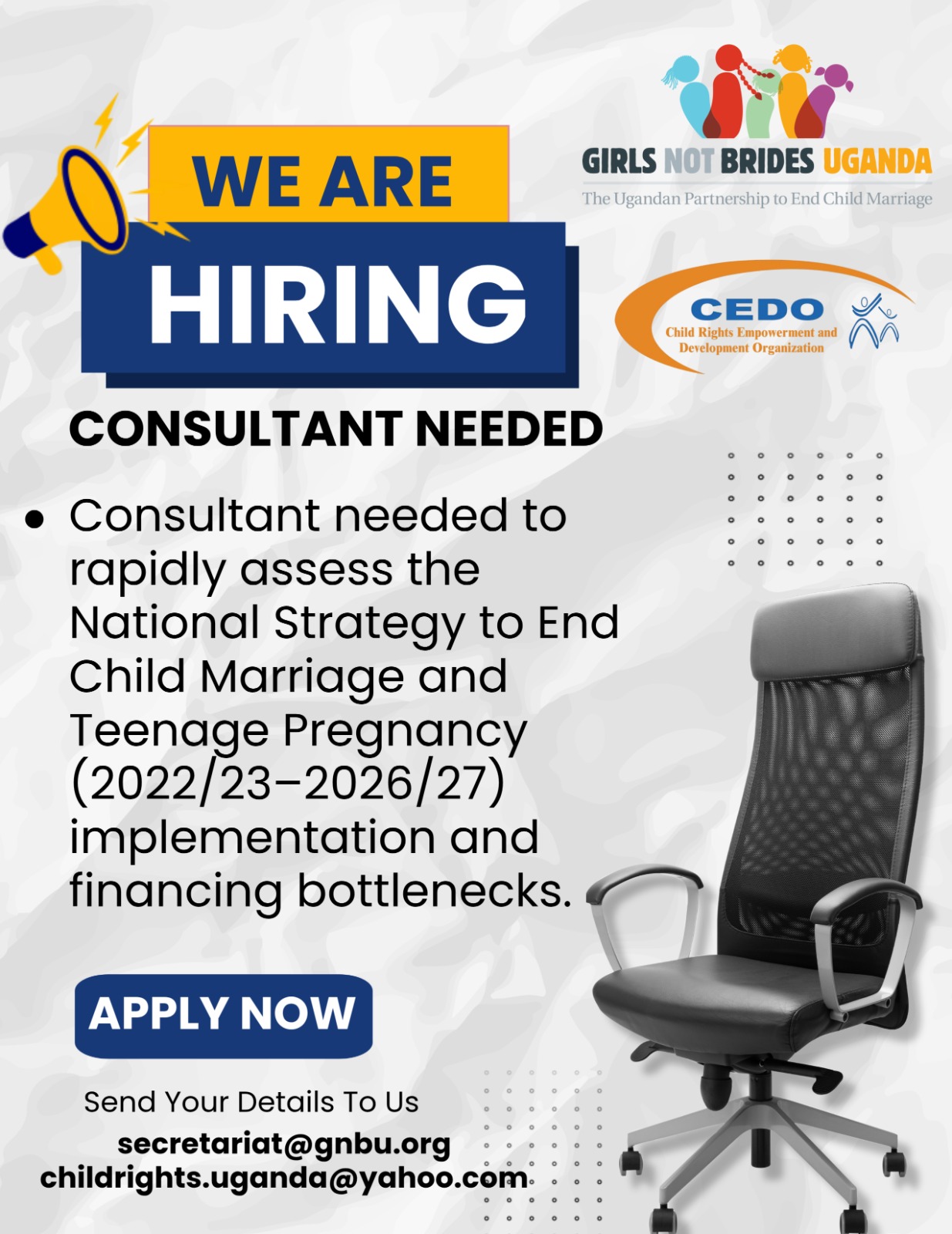 We’re Hiring: Consultant to Conduct a Rapid Assessment on the Child Marriage Strategy Implementation and Financing Bottlenecks